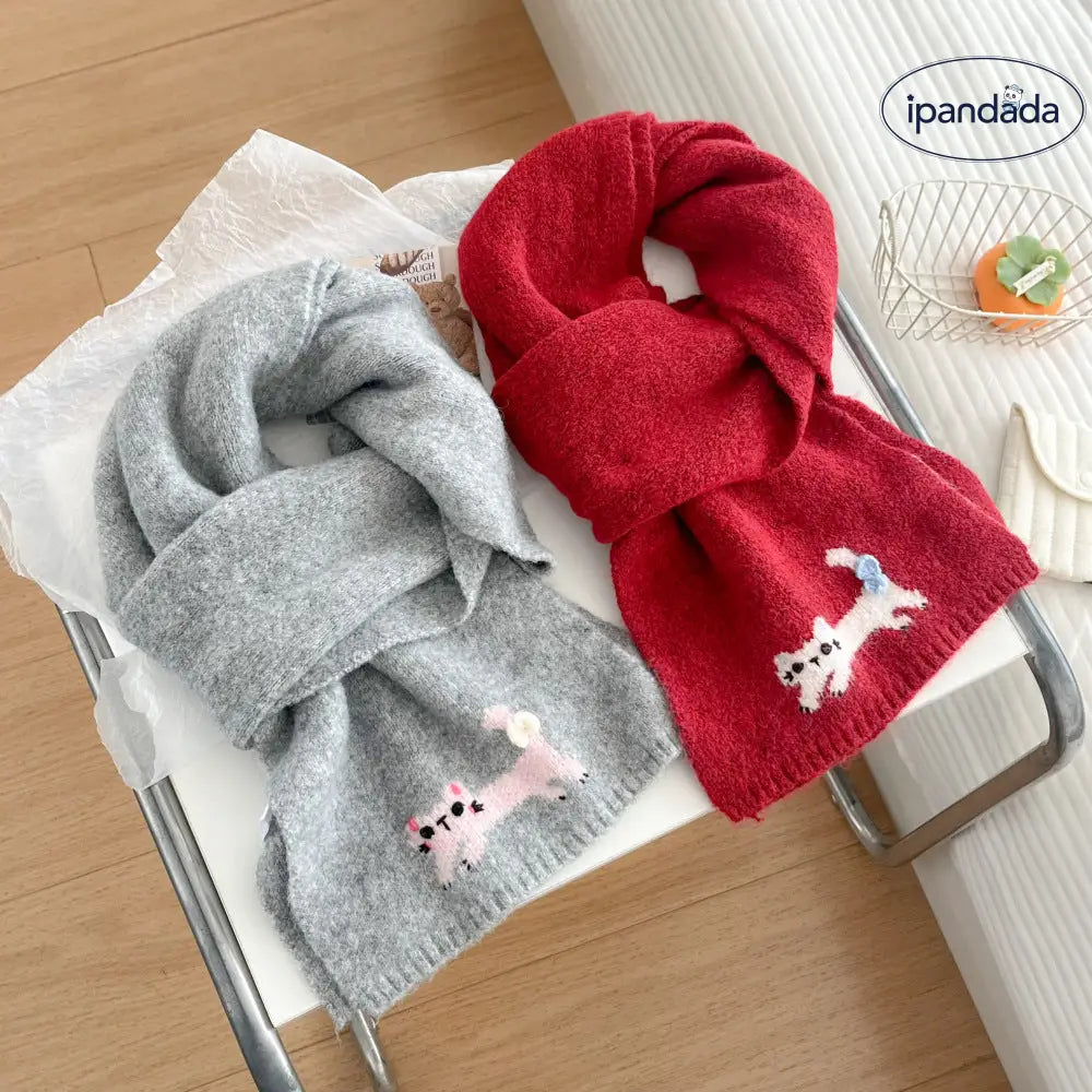 冬 ショール ネックウォーマー 保温 あたたかい ふわふわ ニット かわいい 猫 デザイン スカーフ レディース ID3054