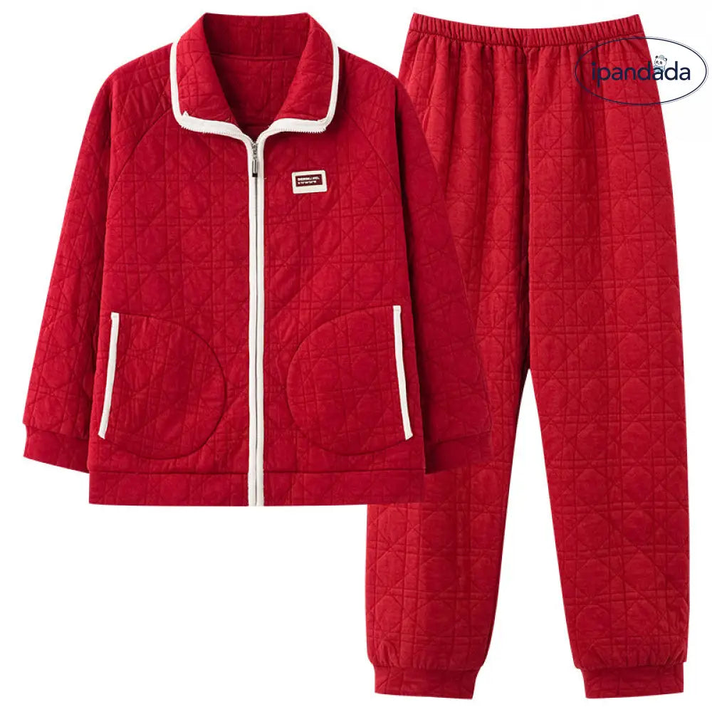 冬 スポーティー ジッパー カーディガン カップル パジャマ フリース 保温 セットアップ ID3777