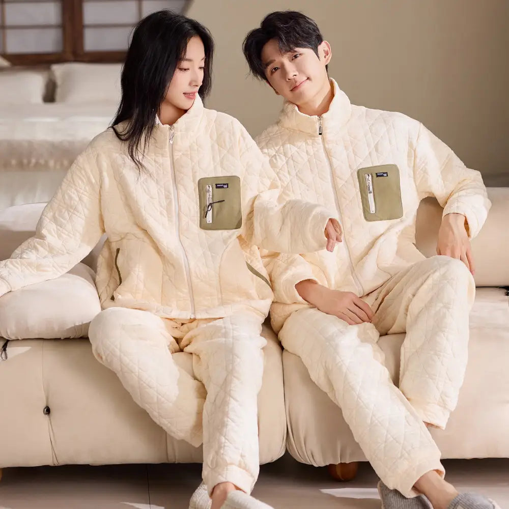 冬 スポーティー ジッパー カーディガン カップル パジャマ フリース 保温 セットアップ ID3777 タイプ③ / レディースＭ