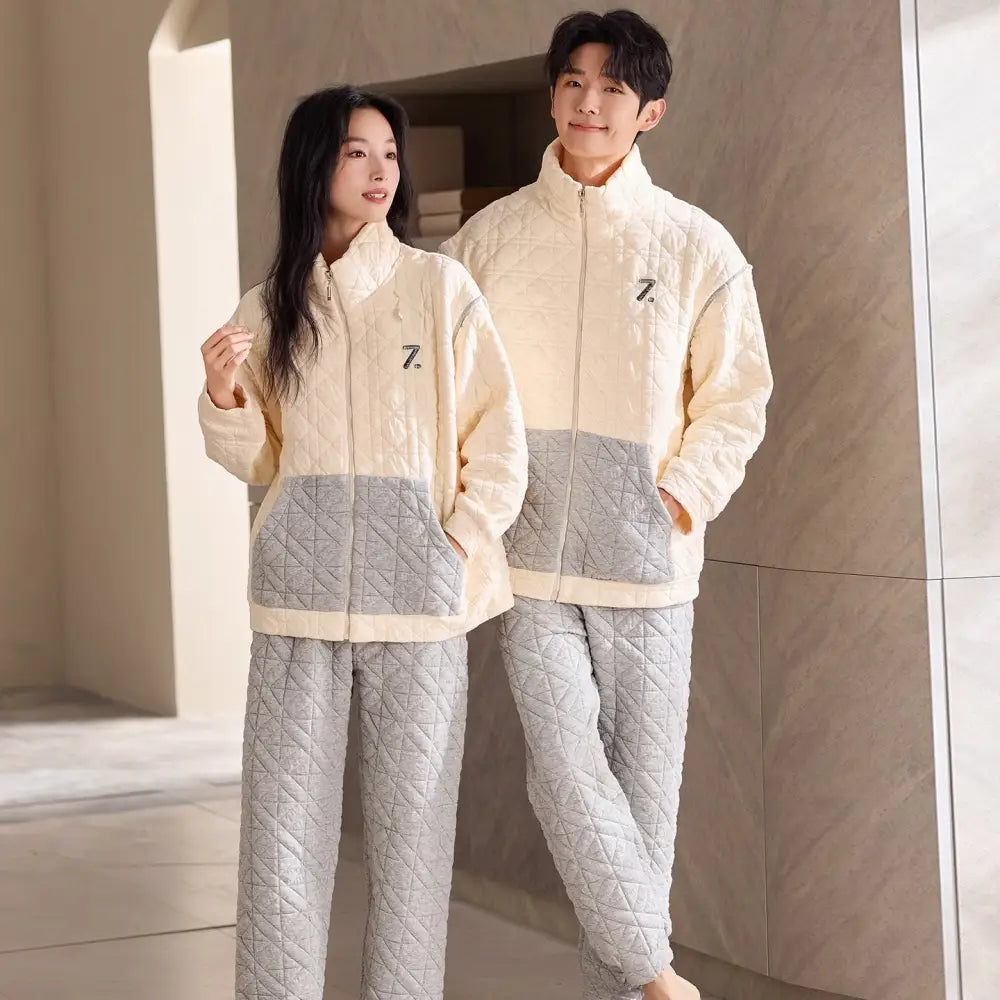 冬 スポーティー ジッパー カーディガン カップル パジャマ フリース 保温 セットアップ ID3777 タイプ④ / レディースＭ