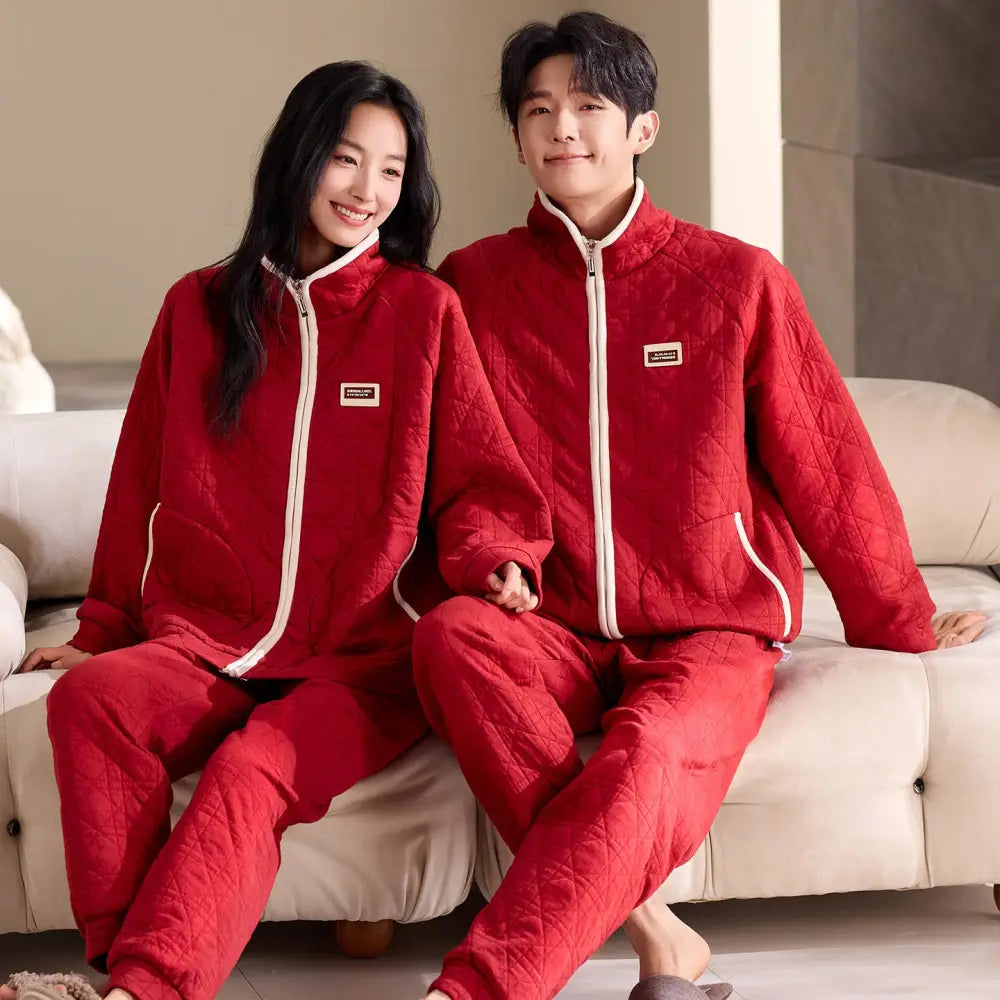 冬 スポーティー ジッパー カーディガン カップル パジャマ フリース 保温 セットアップ ID3777 タイプ⑤ / レディースＭ