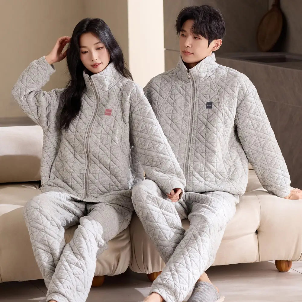 冬 スポーティー ジッパー カーディガン カップル パジャマ フリース 保温 セットアップ ID3777 タイプ② / レディースＭ
