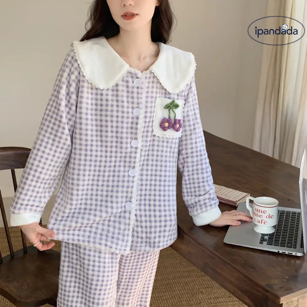 冬新作 フランネル チェック柄 プリント ポケット 快適 柔らか ルームウェア パジャマ ID3629