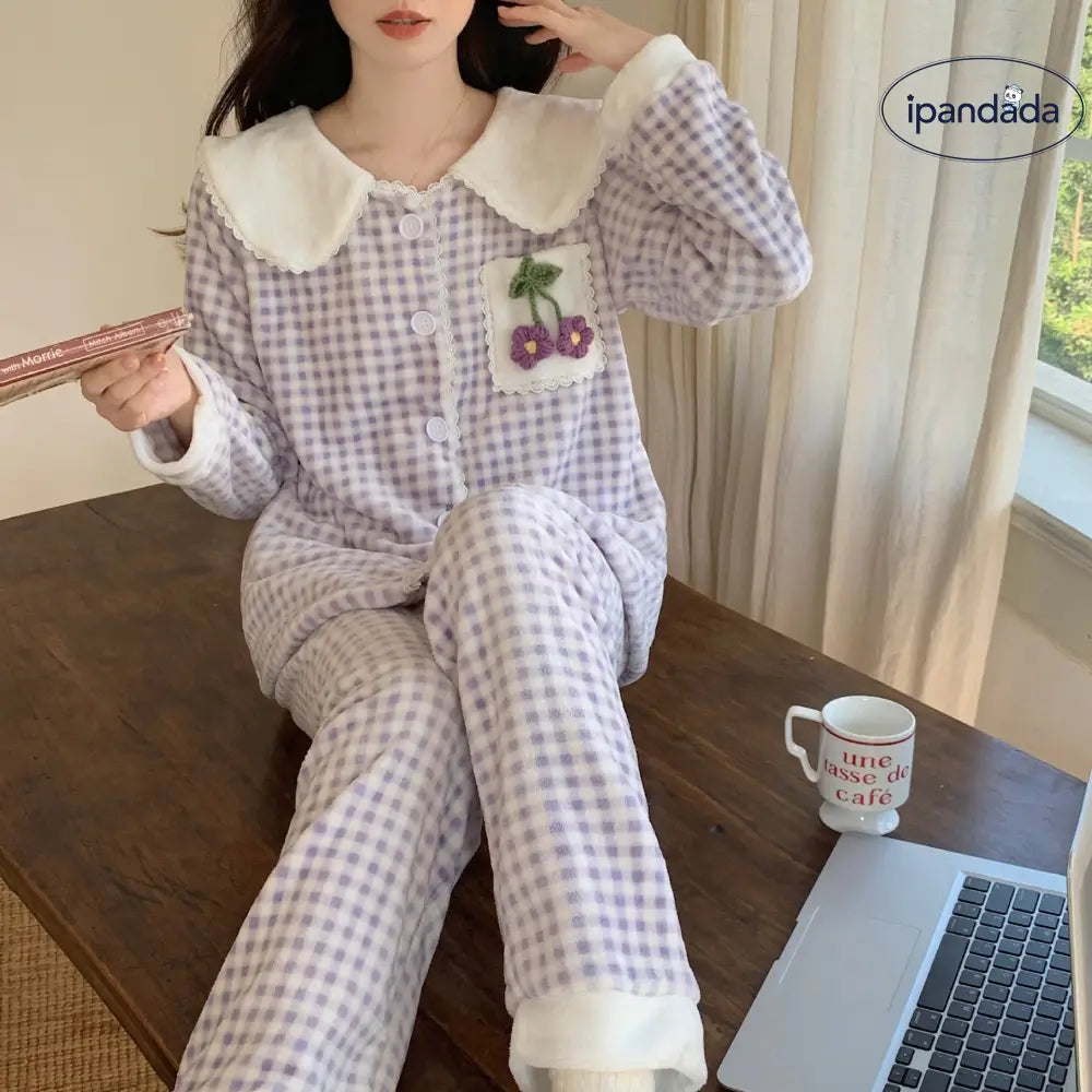 冬新作 フランネル チェック柄 プリント ポケット 快適 柔らか ルームウェア パジャマ ID3629