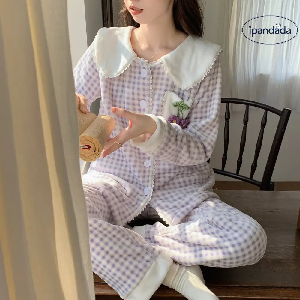 冬新作 フランネル チェック柄 プリント ポケット 快適 柔らか ルームウェア パジャマ ID3629