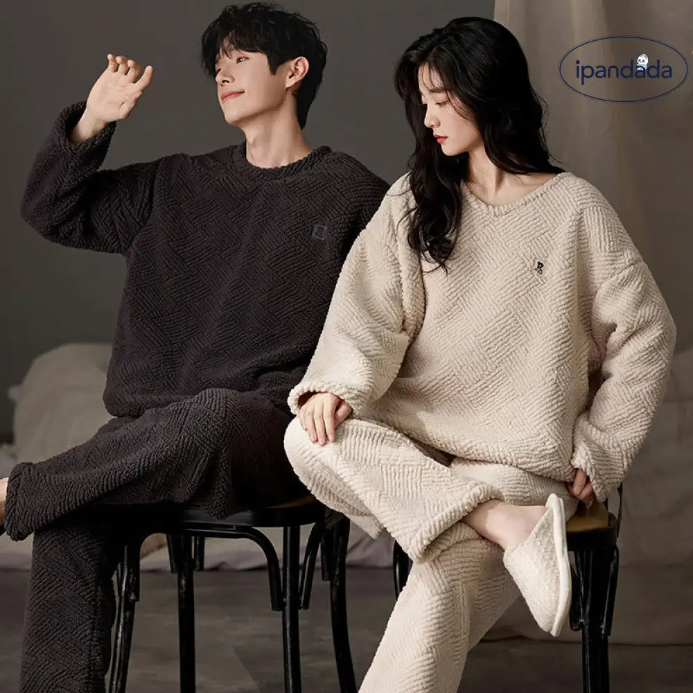 冬 新作 カップルセット パジャマ レディース 厚手 サンゴフリース 可愛い フランネル 冬用 ルームウェア カジュアル ID3710