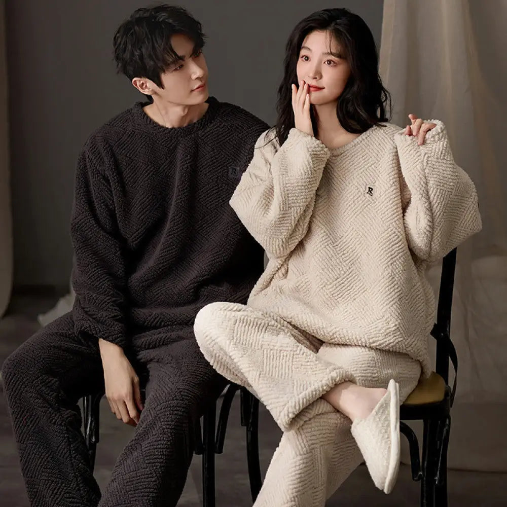 冬 新作 カップルセット パジャマ レディース 厚手 サンゴフリース 可愛い フランネル 冬用 ルームウェア カジュアル ID3710 タイプ① / メンズXL