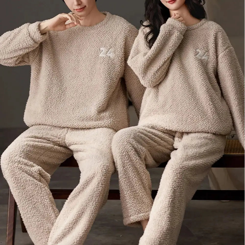 冬 新作 カップルセット パジャマ レディース 厚手 サンゴフリース 可愛い フランネル 冬用 ルームウェア カジュアル ID3710 タイプ③ / レディースＭ