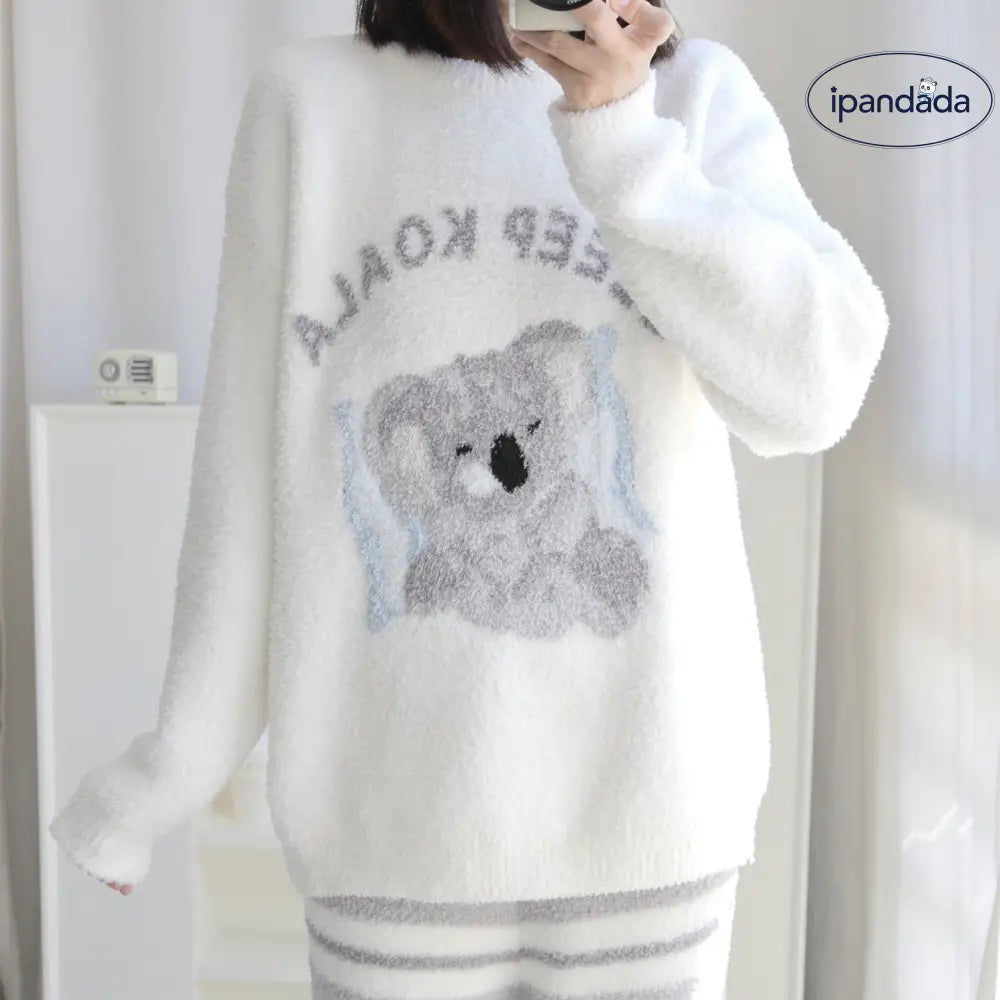 冬新作 コアラ ハーフフリース パジャマ レディース カジュアル ストライプ シンプル 裏起毛 冬用ルームウェア ID3627