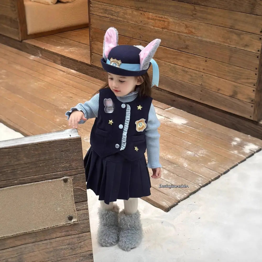 冬 新作 女の子 ウサギ 警察 コスチューム スカート 可愛い 秋冬用 ID3638 ベスト+スカート / 90cm