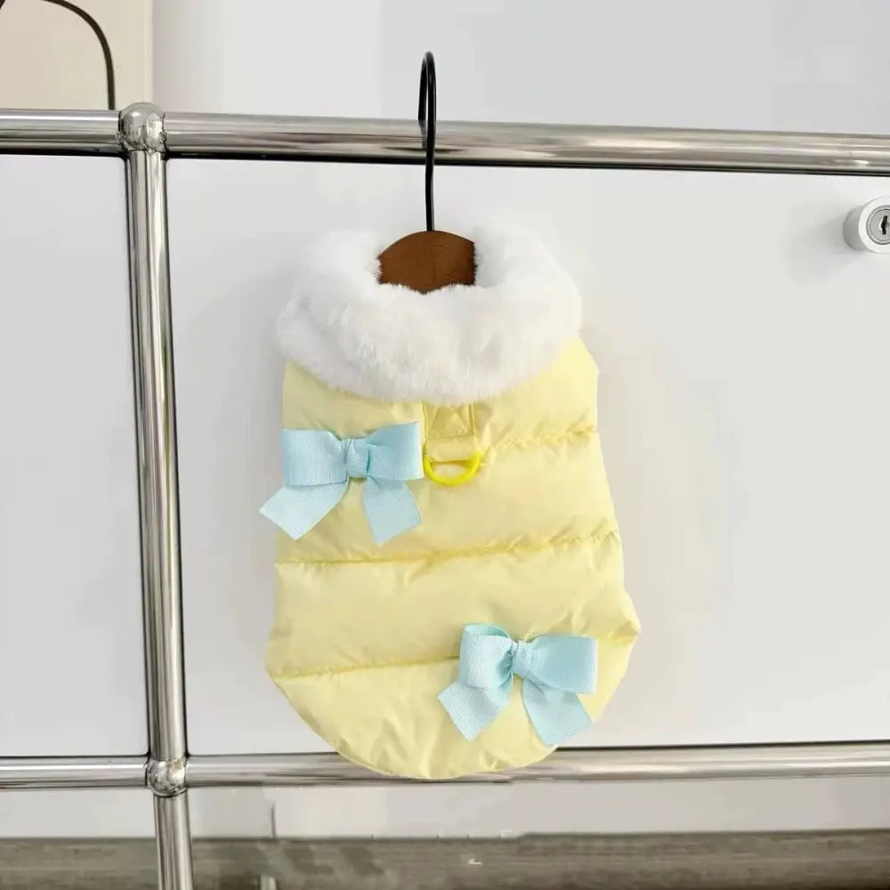 冬用 保温 ドッグ 蝶結び コットンジャケット ペット用 秋冬 保温 猫用 ベスト プリンセス タイディ 小型犬用 ID3471 イエロー / S