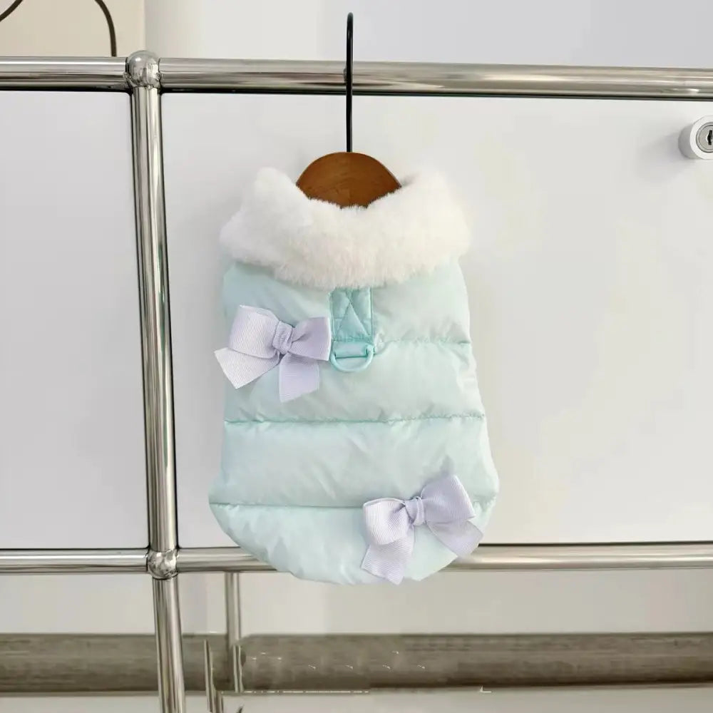 冬用 保温 ドッグ 蝶結び コットンジャケット ペット用 秋冬 保温 猫用 ベスト プリンセス タイディ 小型犬用 ID3471 ブルー / S