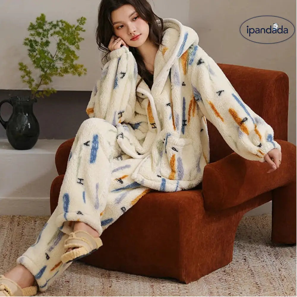 冬用 フリース 韓国風 カーディガン レディース パジャマ 保温 コーラルフリース ルームウェアセット ID3901