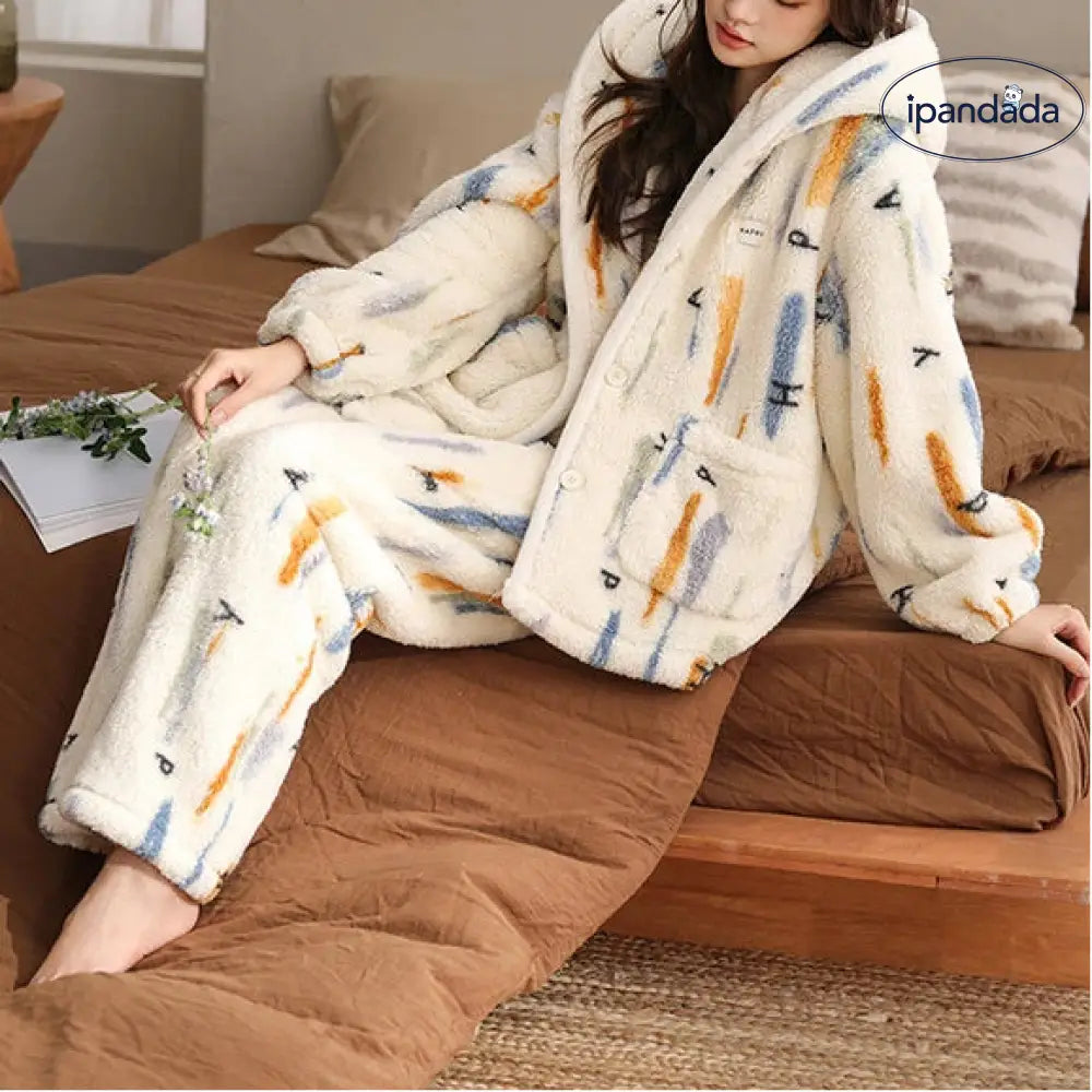 冬用 フリース 韓国風 カーディガン レディース パジャマ 保温 コーラルフリース ルームウェアセット ID3901