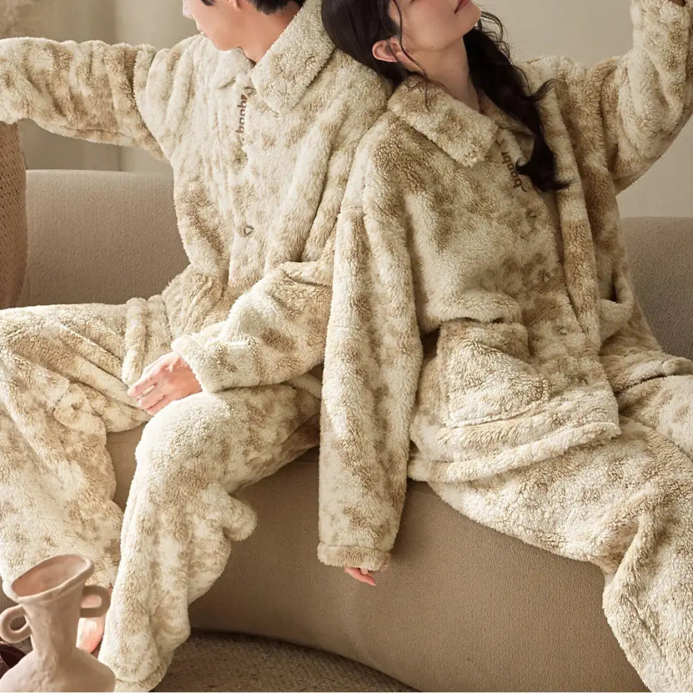 冬用 カップル パジャマ サンゴフリース 裏起毛 厚手 ゆったり 保温 フランネル メンズ ルームウェア レディース 秋冬用 ID3538
