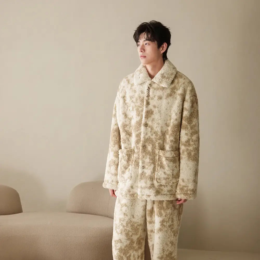 冬用 カップル パジャマ サンゴフリース 裏起毛 厚手 ゆったり 保温 フランネル メンズ ルームウェア レディース 秋冬用 ID3538 写真通り / メンズL