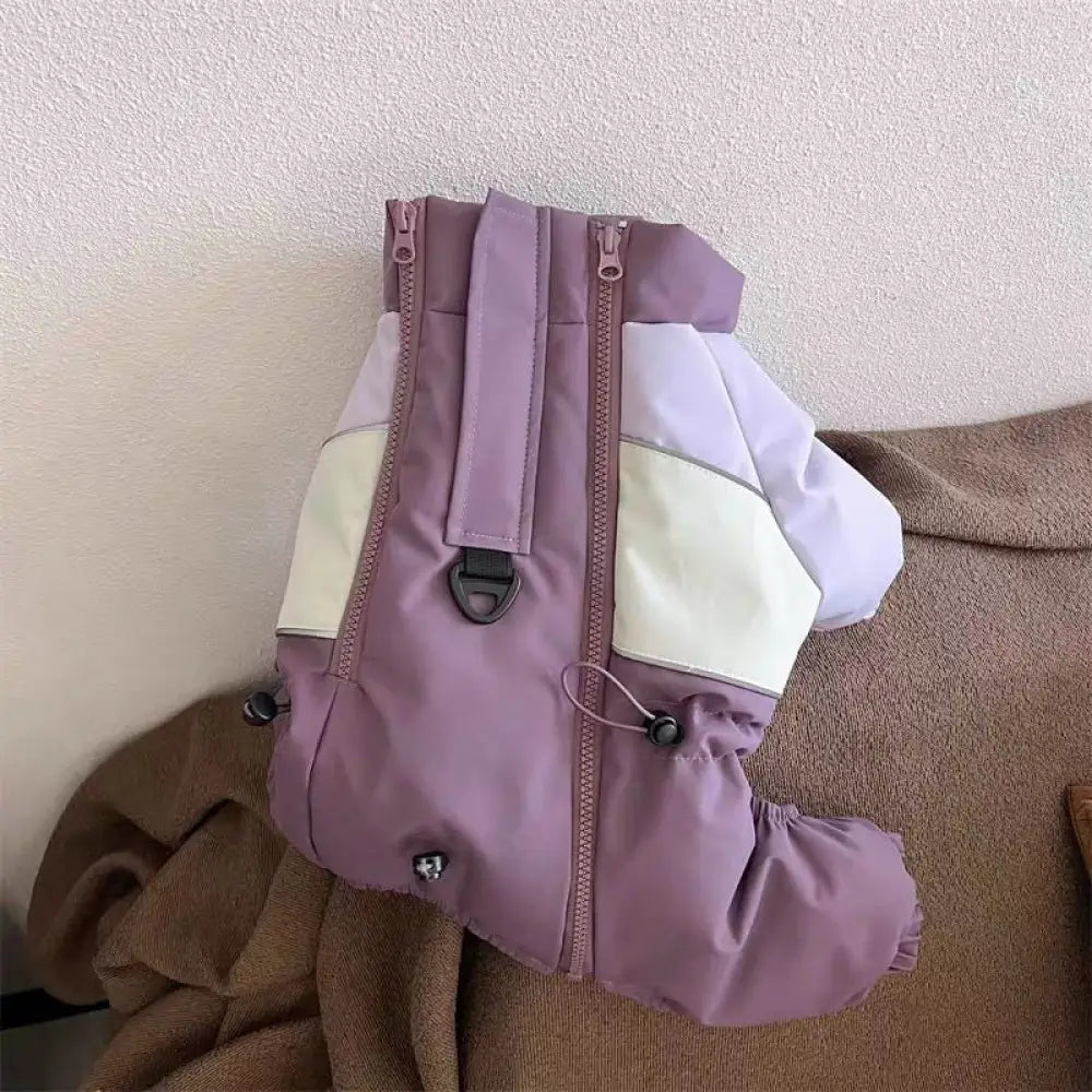 冬用 可愛い コート 小型犬 テディ ペット 厚手 ビションフリーゼ 保温 服 四肢付き ID3261 パープル / S