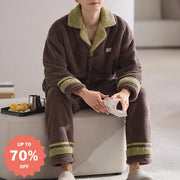 冬用 メンズ 保温 コットンフリース パジャマ 秋冬 カジュアル 襟付き 厚手 コーラルフリース ルームウェア ID3362