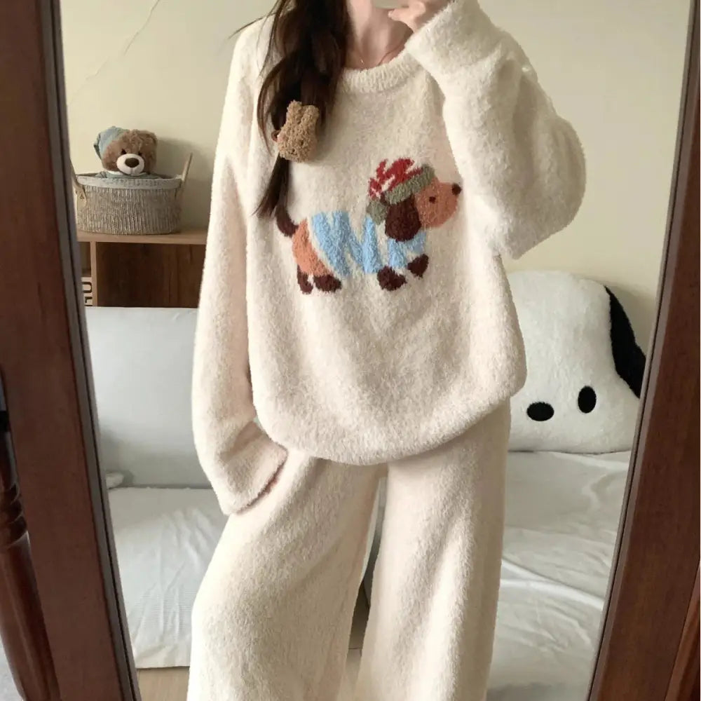 冬用 パジャマ レディース 厚手 裏起毛 セット 新作 カートゥーン フランネル ルームウェア 冬 可愛い ID3542