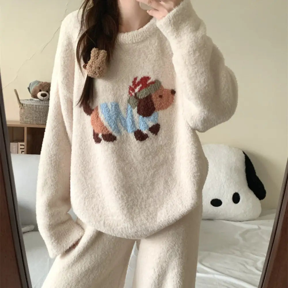 冬用 パジャマ レディース 厚手 裏起毛 セット 新作 カートゥーン フランネル ルームウェア 冬 可愛い ID3542 写真通り / M