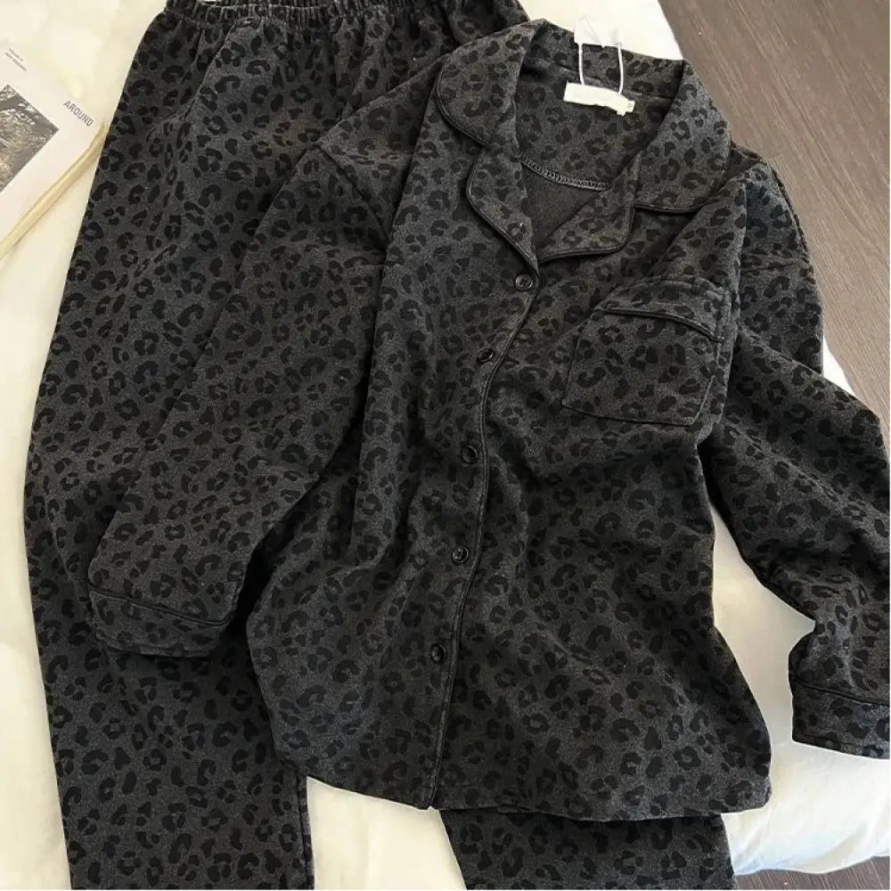 冬用 パジャマ レディース 厚手 保温 セットアップ 高級感 ルームウェア 冬季用 外出可能 ID3932 ブラック / M