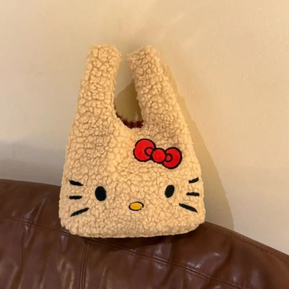 冬用 ラムウールハンドバッグ ハローキティ 可愛い キティ 通勤 バッグ ID3794 ブラウン