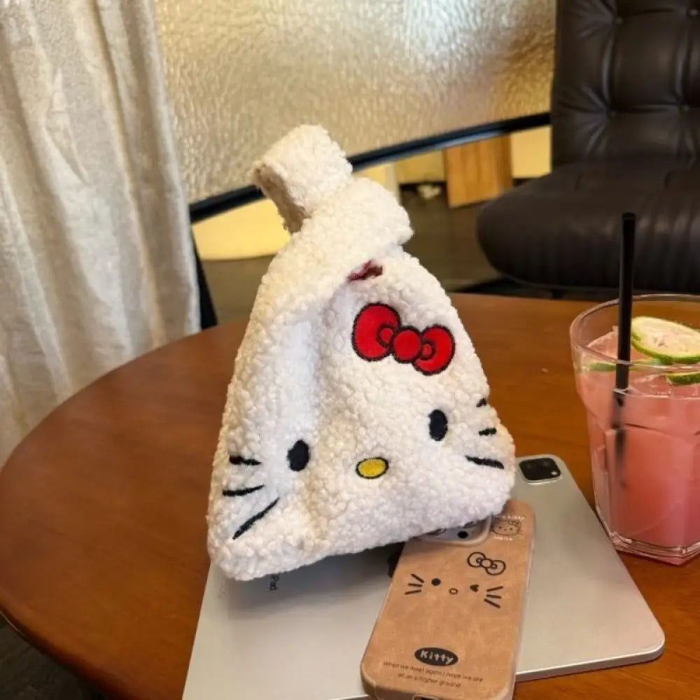 冬用 ラムウールハンドバッグ ハローキティ 可愛い キティ 通勤 バッグ ID3794 ホワイト