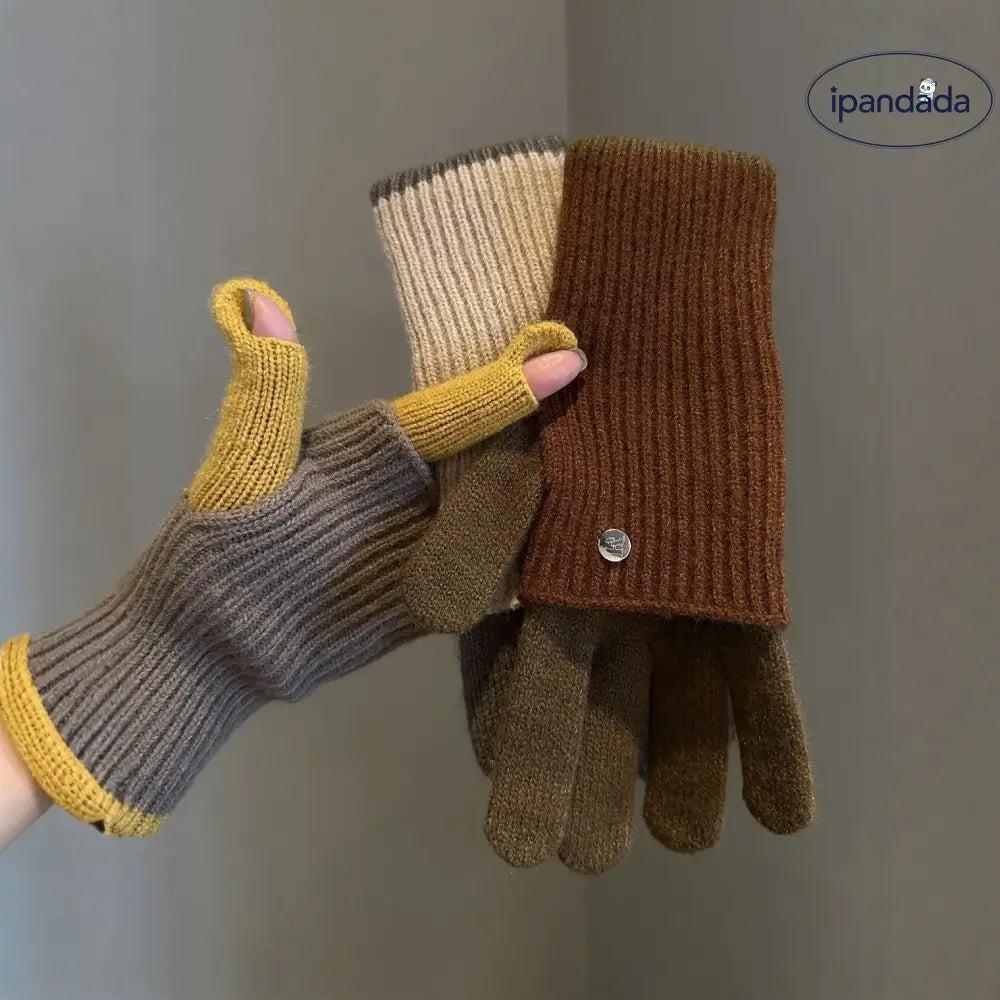 冬用 リバーシブル 暖かい カラーブロック ニットウール 手袋 おしゃれ レディース 保温 サイクリング プレゼント 女性 ID3663 インテリア雑貨＞ファッション雑貨
