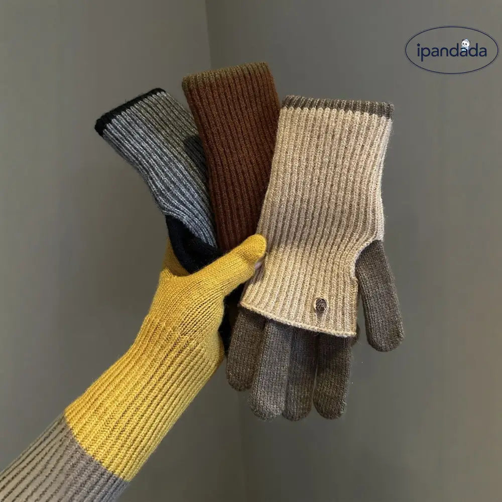 冬用 リバーシブル 暖かい カラーブロック ニットウール 手袋 おしゃれ レディース 保温 サイクリング プレゼント 女性 ID3663 インテリア雑貨＞ファッション雑貨