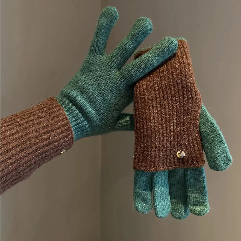冬用 リバーシブル 暖かい カラーブロック ニットウール 手袋 おしゃれ レディース 保温 サイクリング プレゼント 女性 ID3663 タイプ⑥ / フリー インテリア雑貨＞ファッション雑貨