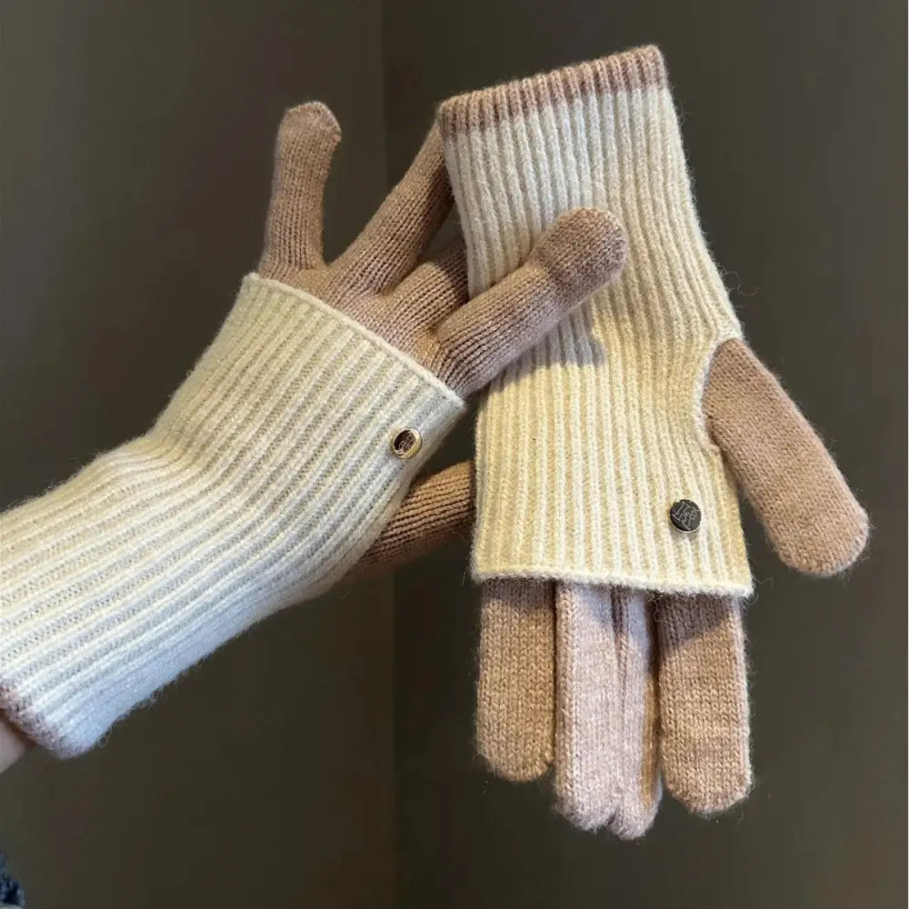 冬用 リバーシブル 暖かい カラーブロック ニットウール 手袋 おしゃれ レディース 保温 サイクリング プレゼント 女性 ID3663 タイプ⑤ / フリー インテリア雑貨＞ファッション雑貨