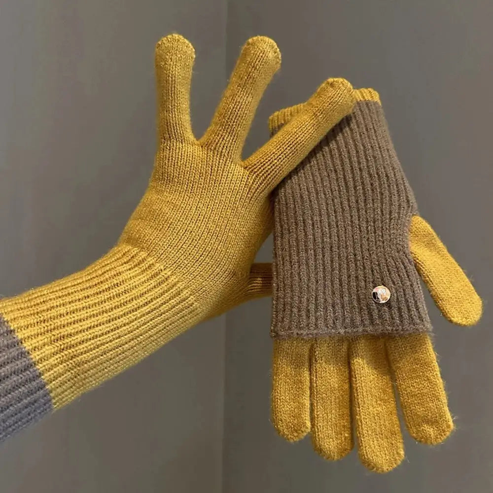 冬用 リバーシブル 暖かい カラーブロック ニットウール 手袋 おしゃれ レディース 保温 サイクリング プレゼント 女性 ID3663 タイプ④ / フリー インテリア雑貨＞ファッション雑貨