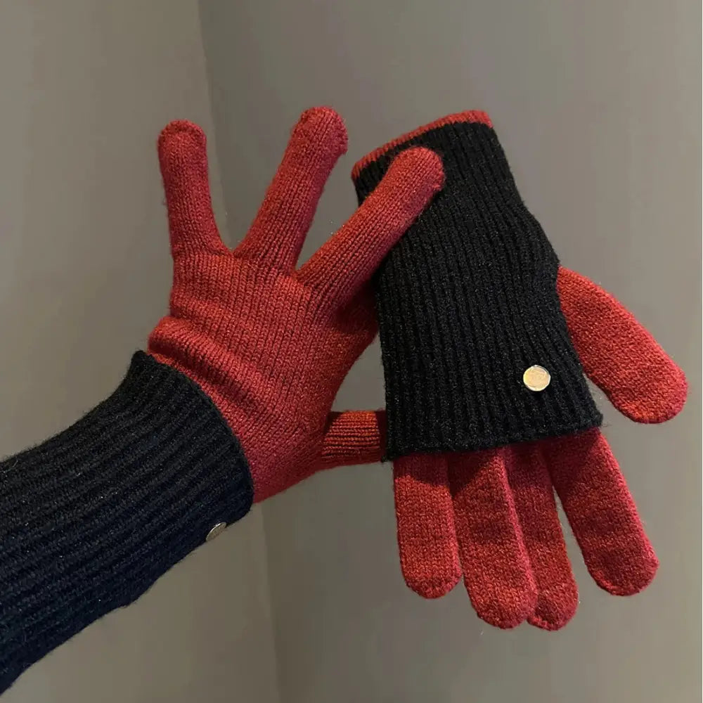 冬用 リバーシブル 暖かい カラーブロック ニットウール 手袋 おしゃれ レディース 保温 サイクリング プレゼント 女性 ID3663 タイプ⑨ / フリー インテリア雑貨＞ファッション雑貨
