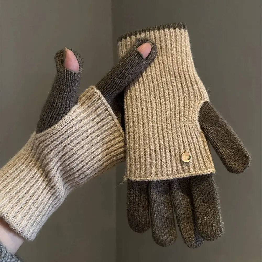 冬用 リバーシブル 暖かい カラーブロック ニットウール 手袋 おしゃれ レディース 保温 サイクリング プレゼント 女性 ID3663 タイプ③ / フリー インテリア雑貨＞ファッション雑貨