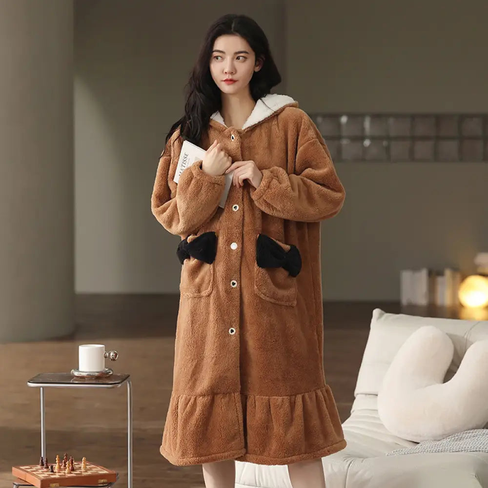 冬用 ルームウェア パジャマ ナイトガウン ワンピース 前開き レディース 大人 高級 着る毛布 羽織 もこもこ ロングカーディガン 暖かい 真冬 ボア ネル 表裏起毛 ふわもこ パーカー フード付き あったか 長袖 厚手 かわいい