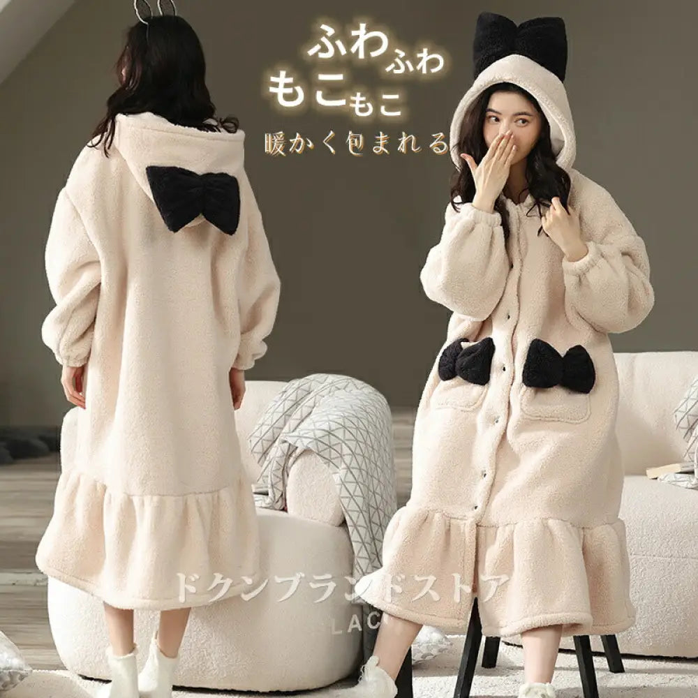 冬用 ルームウェア パジャマ ナイトガウン ワンピース 前開き レディース 大人 高級 着る毛布 羽織 もこもこ ロングカーディガン 暖かい 真冬 ボア ネル 表裏起毛 ふわもこ パーカー フード付き あったか 長袖 厚手 かわいい