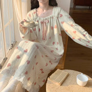 冬用 長袖 レース付き 厚手 裏起毛 パジャマ レディース かわいい ルームウェア ワンピース かわいい 可愛い 暖かい あったか 長袖 部屋着 クリスマスプレゼント ID3579 レディース＞ワンピース