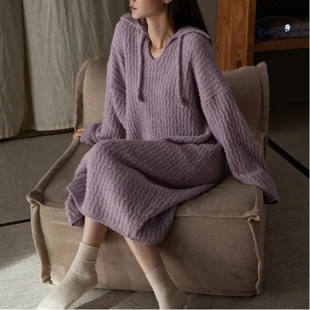 ワンピース パジャマ 女性 秋冬 フリース ふわふわ 長袖 コーラルフリース ドレス 部屋着 ID3415