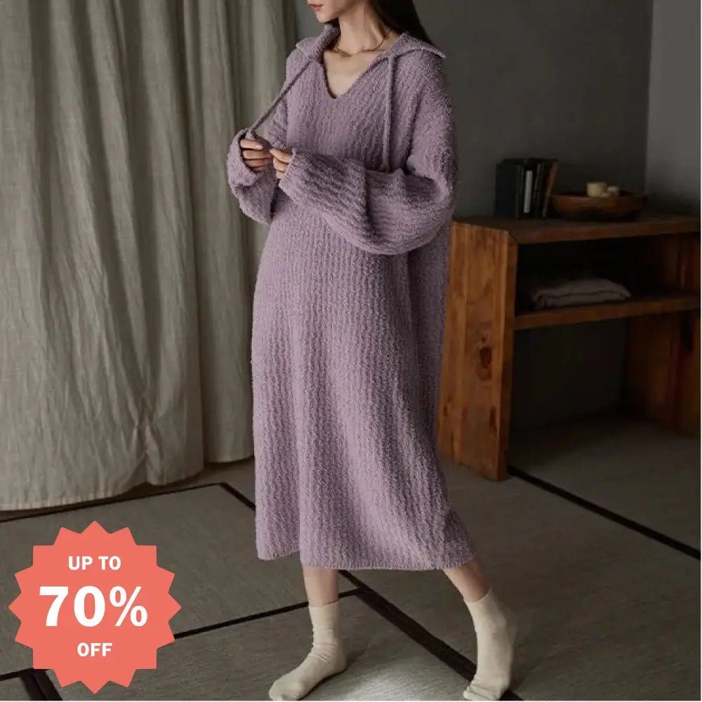 ワンピース パジャマ 女性 秋冬 フリース ふわふわ 長袖 コーラルフリース ドレス 部屋着 ID3415 パープル / M