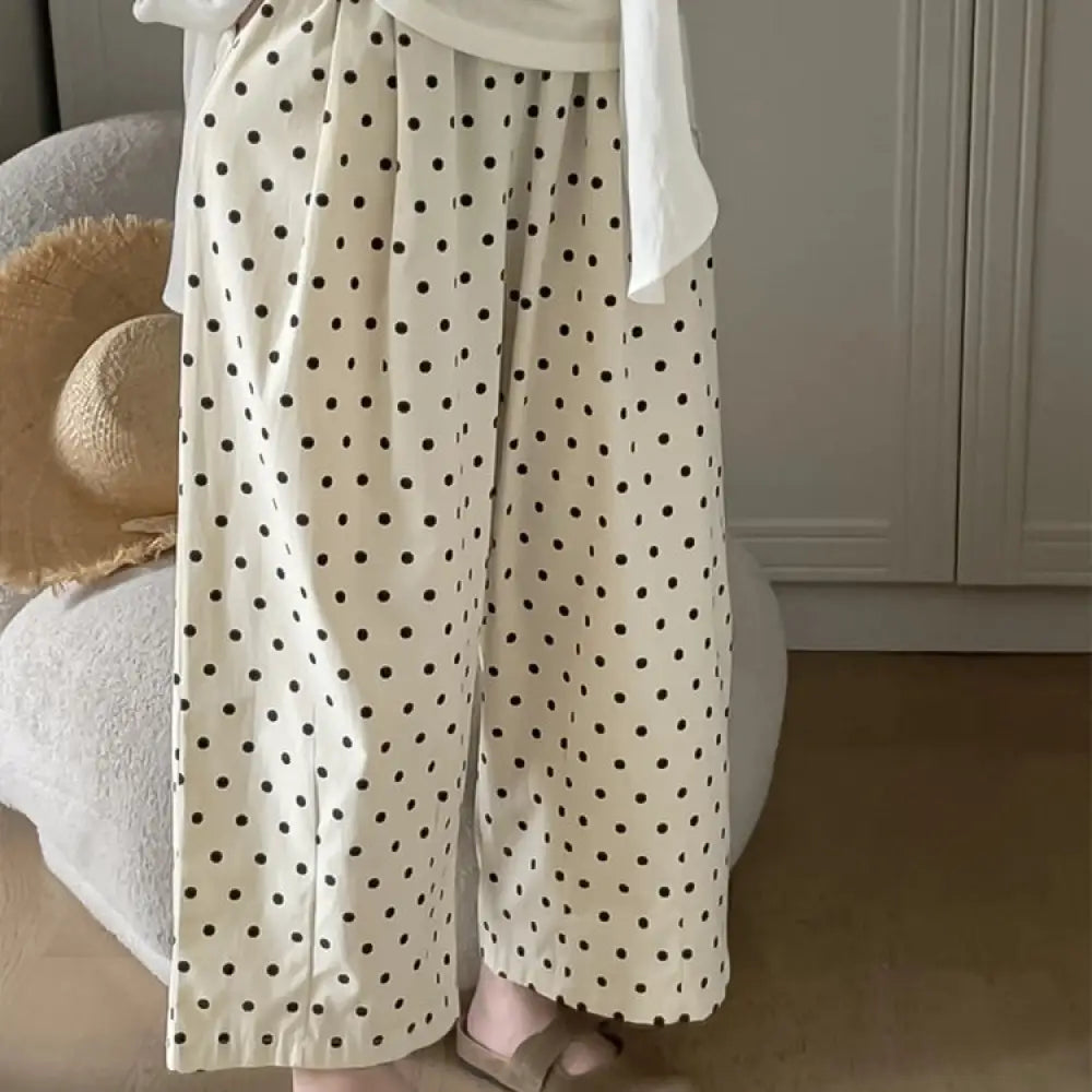 ID1447 ドット柄 バルーンパンツ レディース 夏用 薄手 ハイウエスト ワイドシルエット 足元をスッキリ見せる 小柄な方向け ゆったり 九分丈パンツ タイプ① / S 外出着>ボトムス