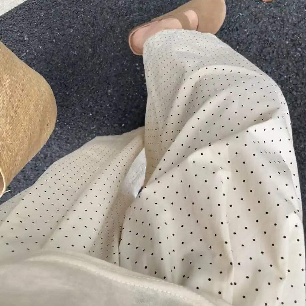 ID1447 ドット柄 バルーンパンツ レディース 夏用 薄手 ハイウエスト ワイドシルエット 足元をスッキリ見せる 小柄な方向け ゆったり 九分丈パンツ タイプ③ / S 外出着>ボトムス