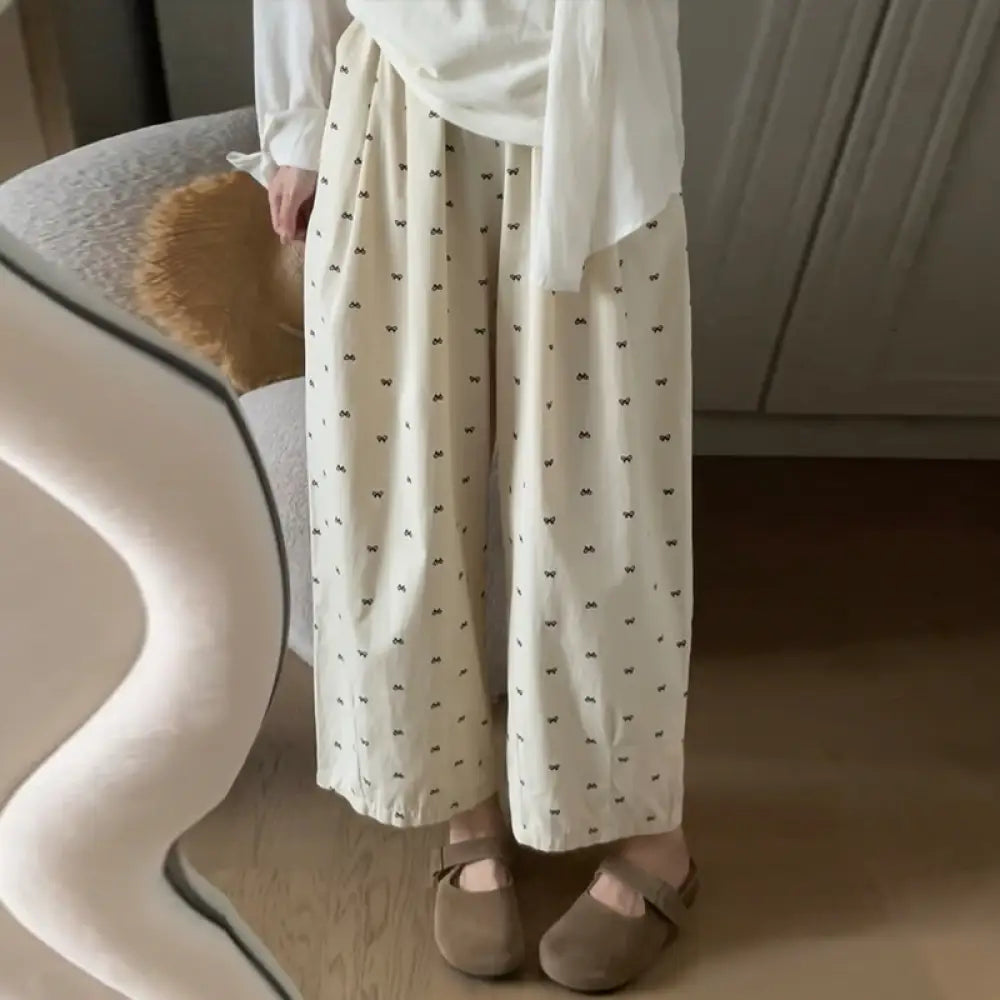 ID1447 ドット柄 バルーンパンツ レディース 夏用 薄手 ハイウエスト ワイドシルエット 足元をスッキリ見せる 小柄な方向け ゆったり 九分丈パンツ タイプ② / S 外出着>ボトムス