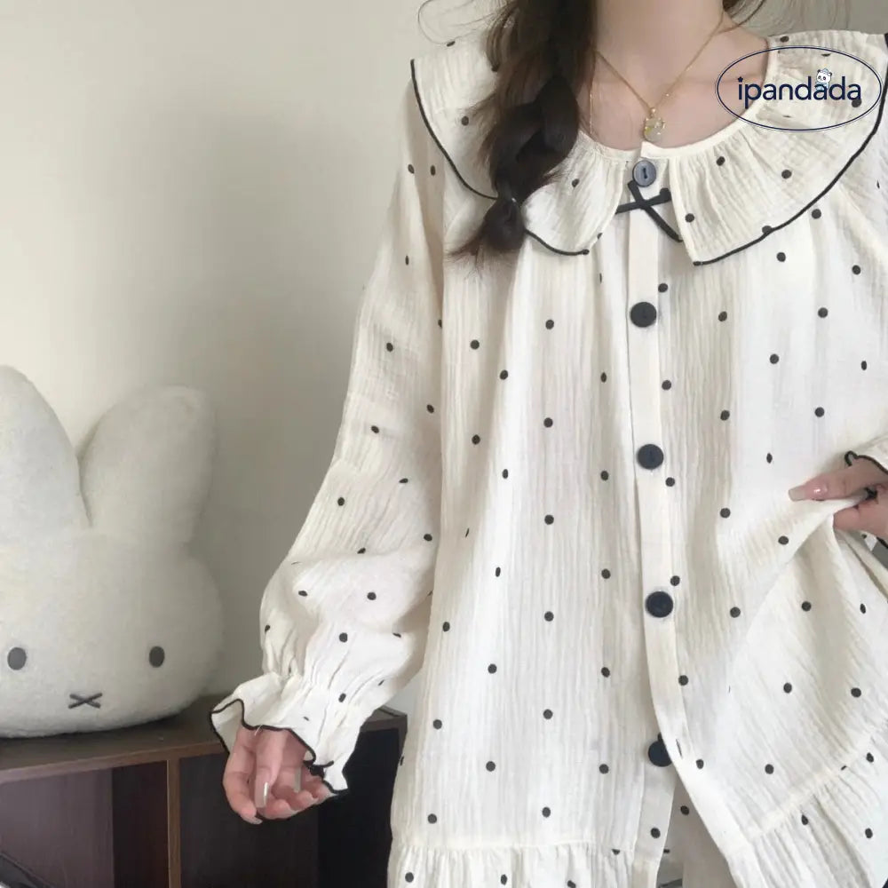 ドット パジャマ セット 春秋 大きいサイズ ルームウェア 女子 新作 長袖 部屋着 大人かわいい 2点セット ID4102