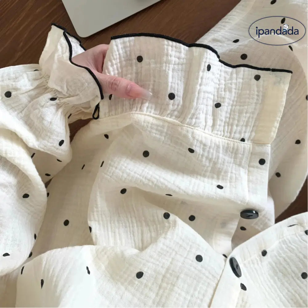 ドット パジャマ セット 春秋 大きいサイズ ルームウェア 女子 新作 長袖 部屋着 大人かわいい 2点セット ID4102