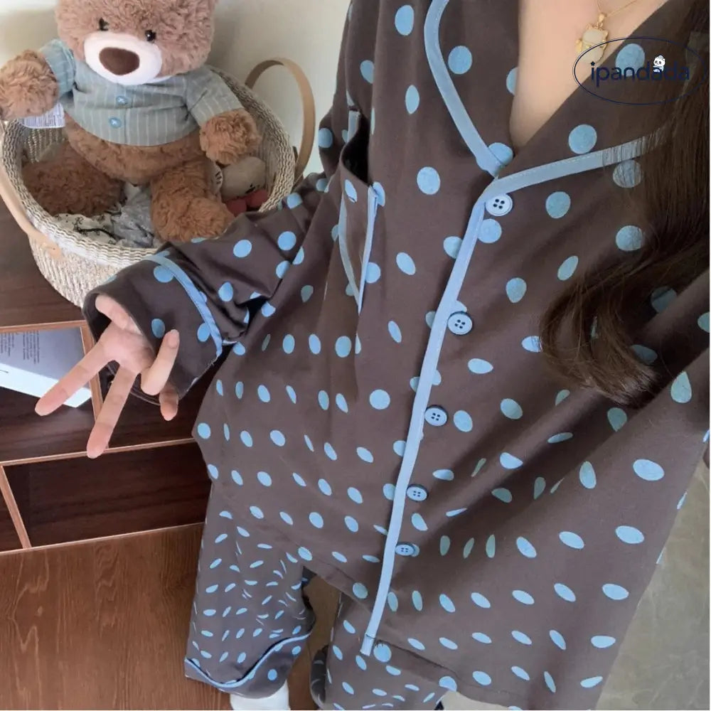 ドット パジャマ セット 春秋 長袖 韓国風 上品 ルームウェア 女子 部屋着 かわいい 2点セット 肌触りよい ID4063 レディース＞セットアップ