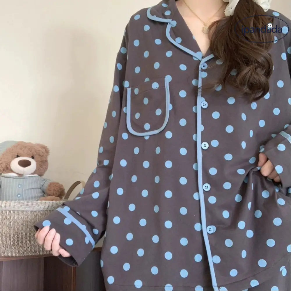 ドット パジャマ セット 春秋 長袖 韓国風 上品 ルームウェア 女子 部屋着 かわいい 2点セット 肌触りよい ID4063 レディース＞セットアップ