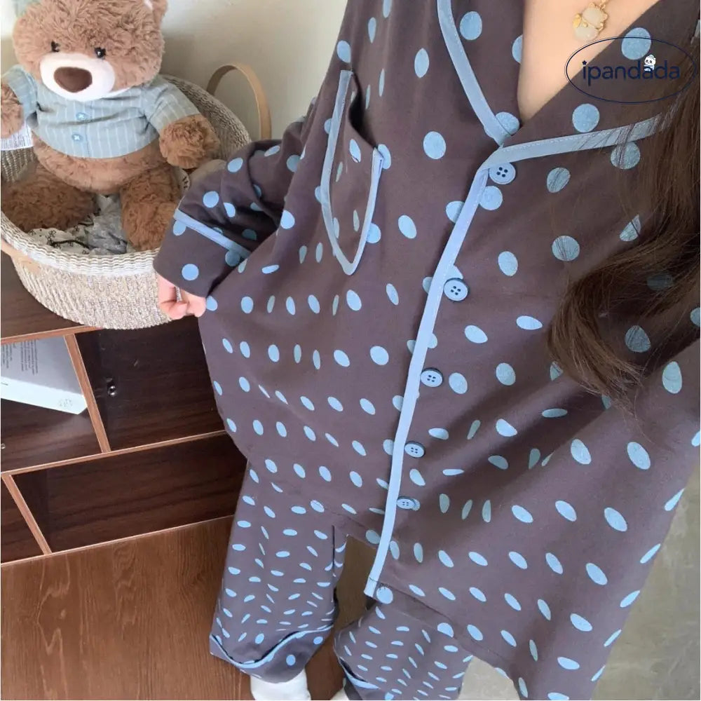 ドット パジャマ セット 春秋 長袖 韓国風 上品 ルームウェア 女子 部屋着 かわいい 2点セット 肌触りよい ID4063 レディース＞セットアップ