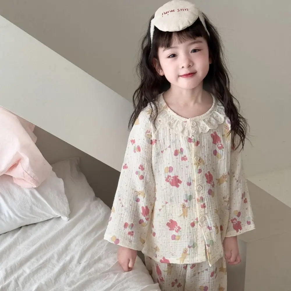 多色展開 花柄 パジャマセット キッズ 長袖 ゆったりシルエット 親子で揃えたい 優しいふんわり感 人気シリーズ ルームウェア 春 新入荷 ID4007 タイプ① / 73cm ベビー＆キッズ＞キッズ