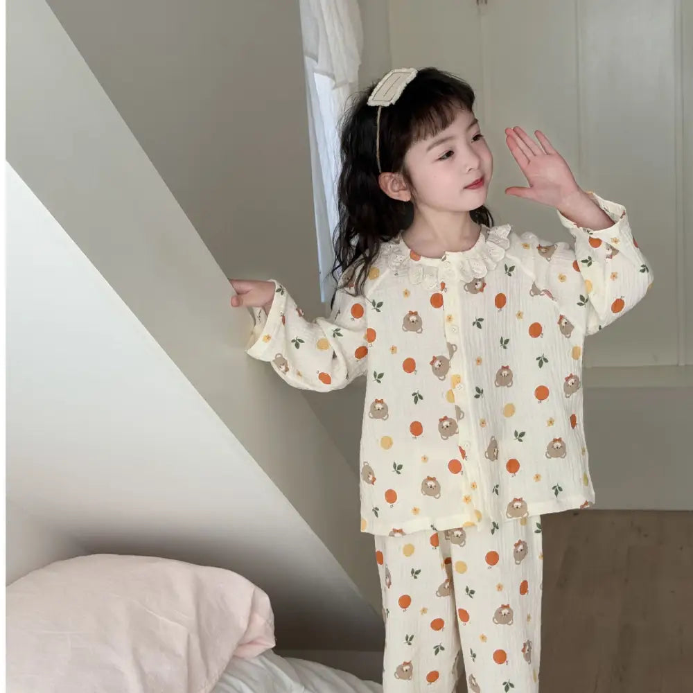 多色展開 花柄 パジャマセット キッズ 長袖 ゆったりシルエット 親子で揃えたい 優しいふんわり感 人気シリーズ ルームウェア 春 新入荷 ID4007 タイプ④ / 73cm ベビー＆キッズ＞キッズ