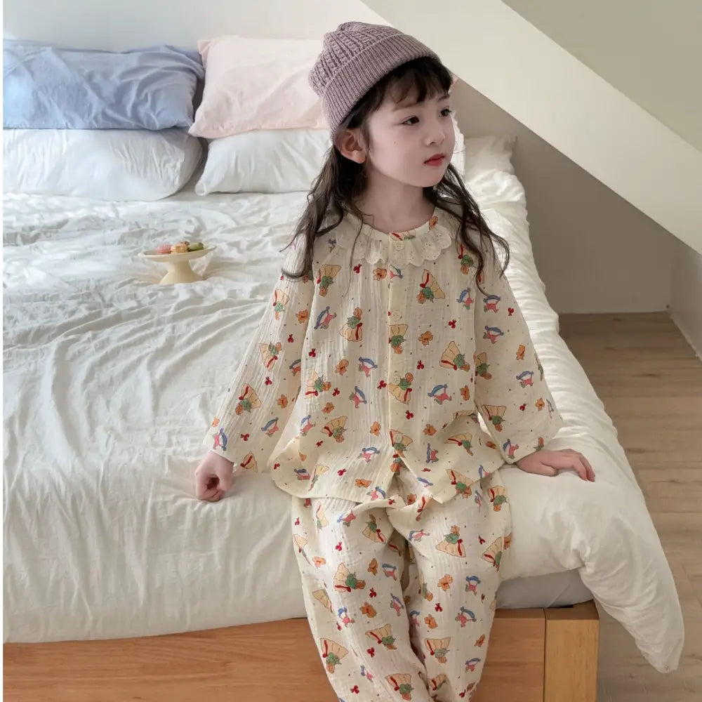 多色展開 花柄 パジャマセット キッズ 長袖 ゆったりシルエット 親子で揃えたい 優しいふんわり感 人気シリーズ ルームウェア 春 新入荷 ID4007 タイプ⑦ / 73cm ベビー＆キッズ＞キッズ